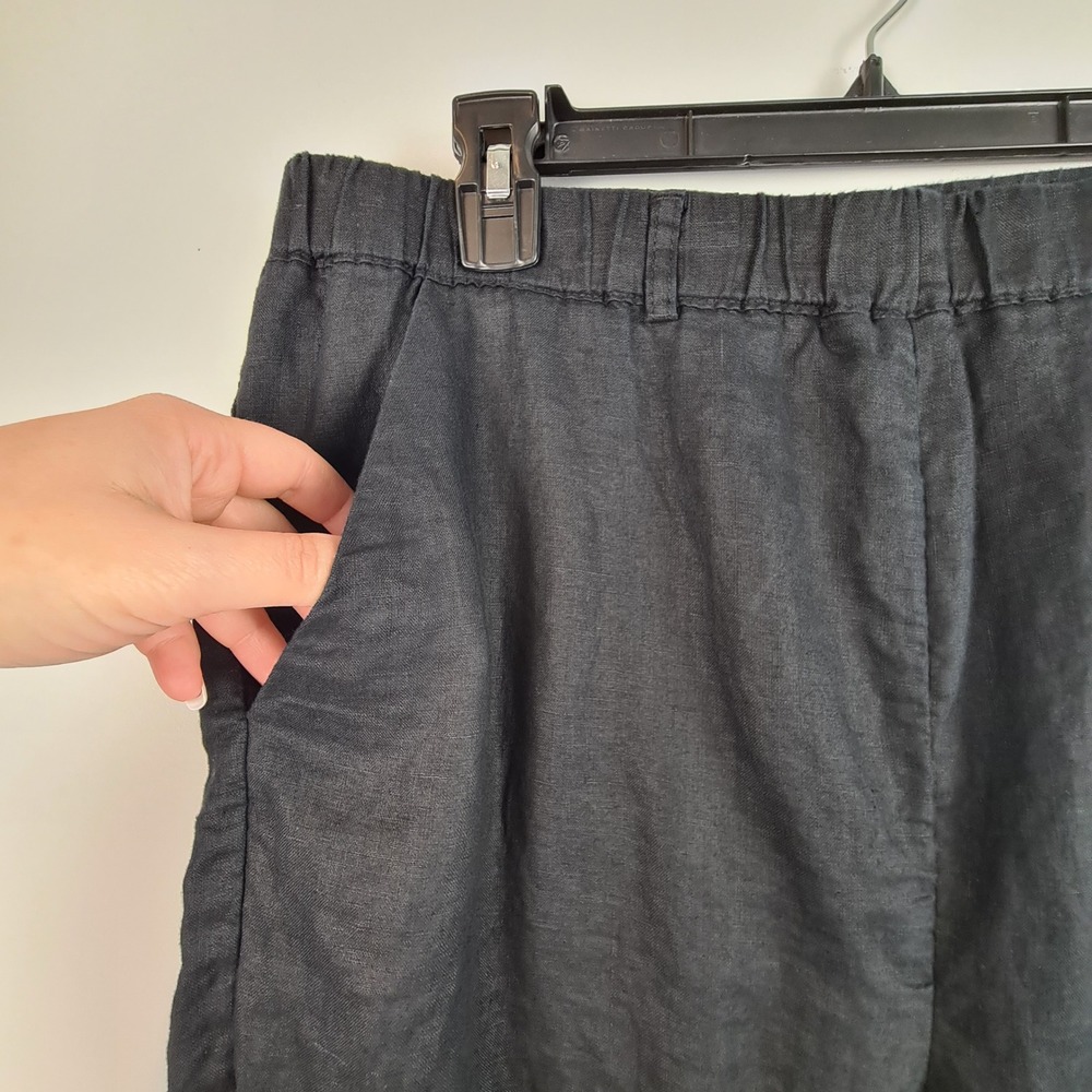 Quince Women's Black 100% European Linen Straight Leg Elastic Waist Pants Size L - Picture 9 of 9